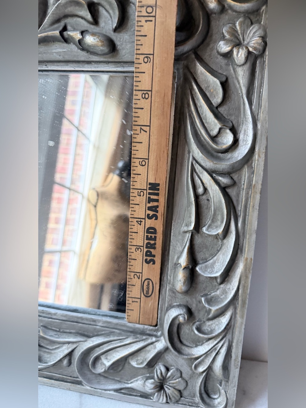Decorative Floral Carved Square Wall Mirror - silver Gray - Picture 9 of 10